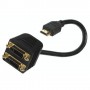 Adaptor HDMI Tata (Male) - 2 x DVI (24+5) Mama (Female), Conectori auriti, Negru, 25CM, 02-1020